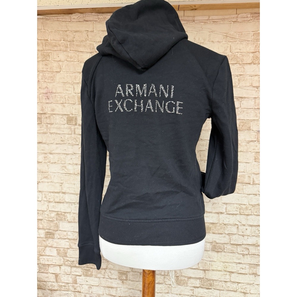 Armani Exchange Hoodie Womens Small Black AX Logo Zip Up Icon Period Sweatshirt